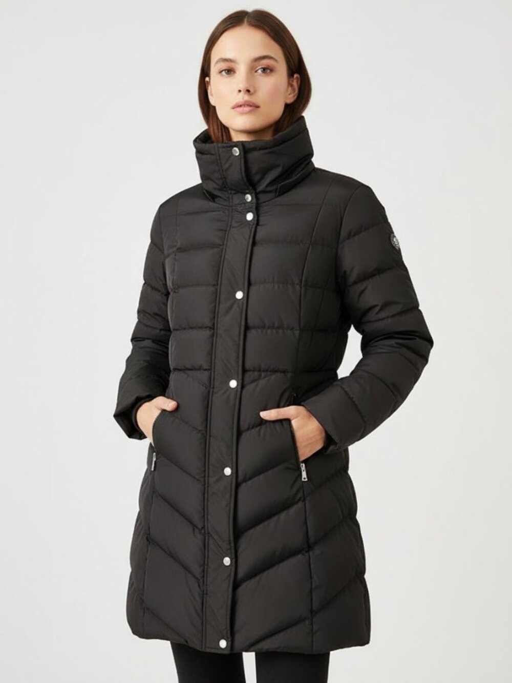 Lauren Ralph Lauren Womens Long Down Puffer Coat Black Size M Quilted Funnel